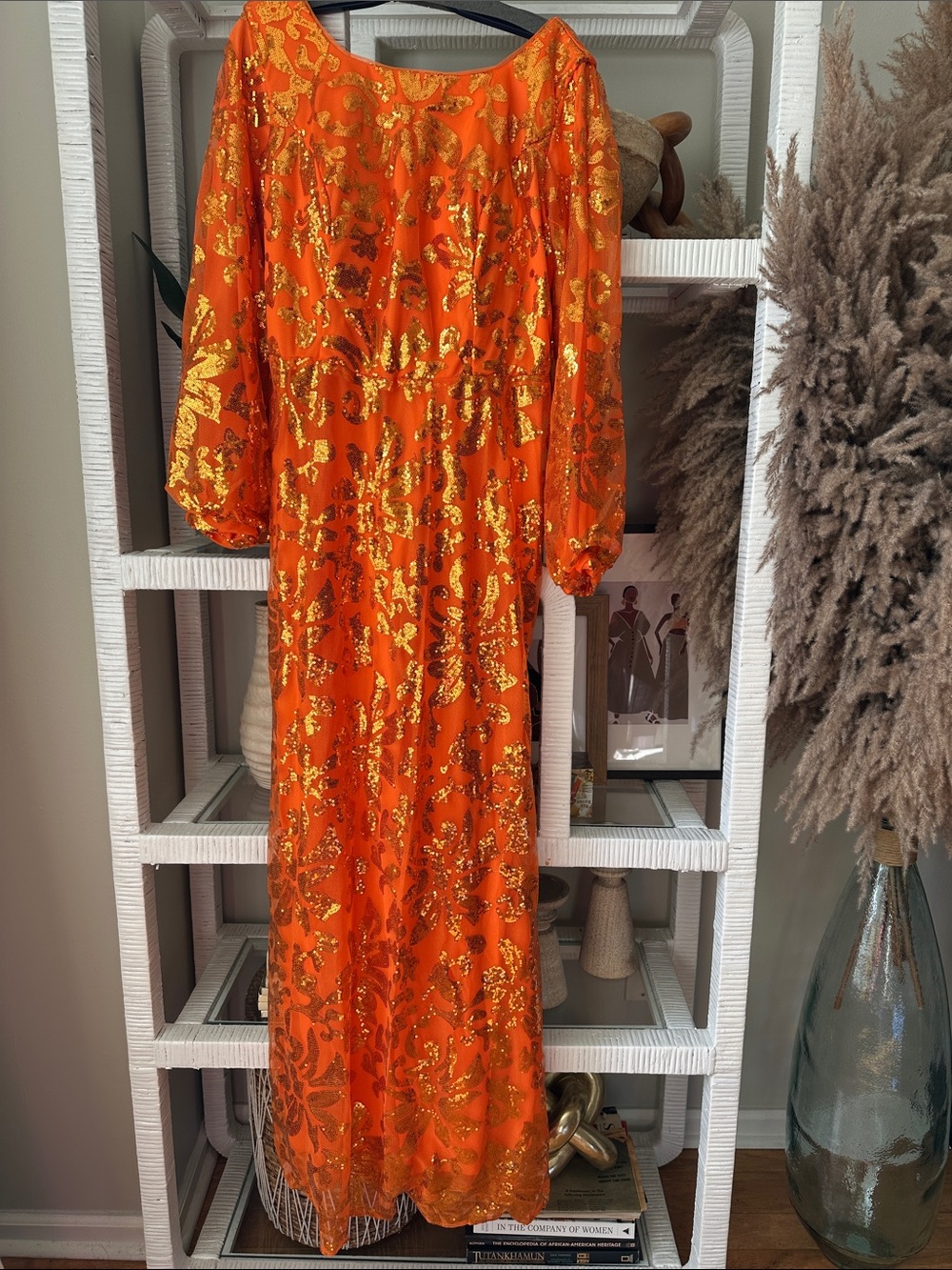 Elegant Orange Sequin Maxi Dress - Picture 2 of 7